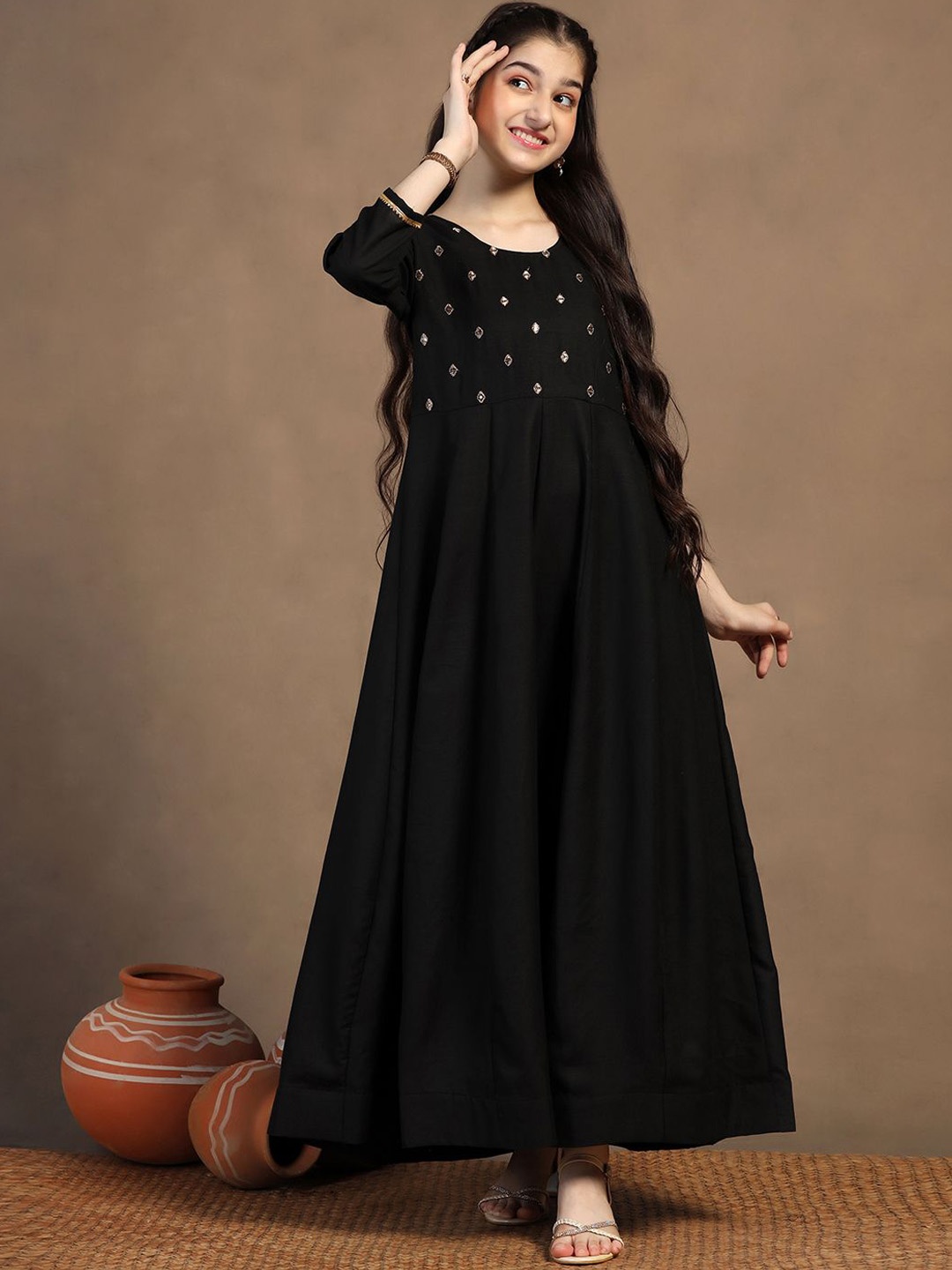 

BAESD Girls Cotton Ankle Length Anarkali Ethnic Dresses, Black