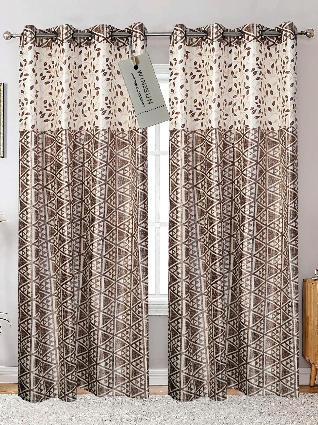 

Winnsun Brown & White Set of 2 Floral Room Darkening Door Curtain