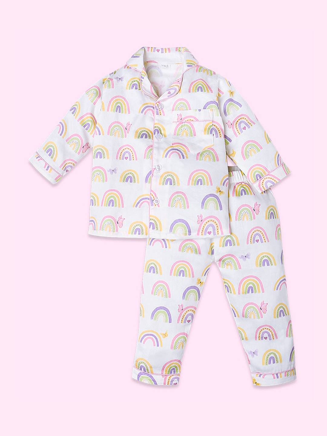 

Fancy Fluff Girls Printed Night suit, Pink