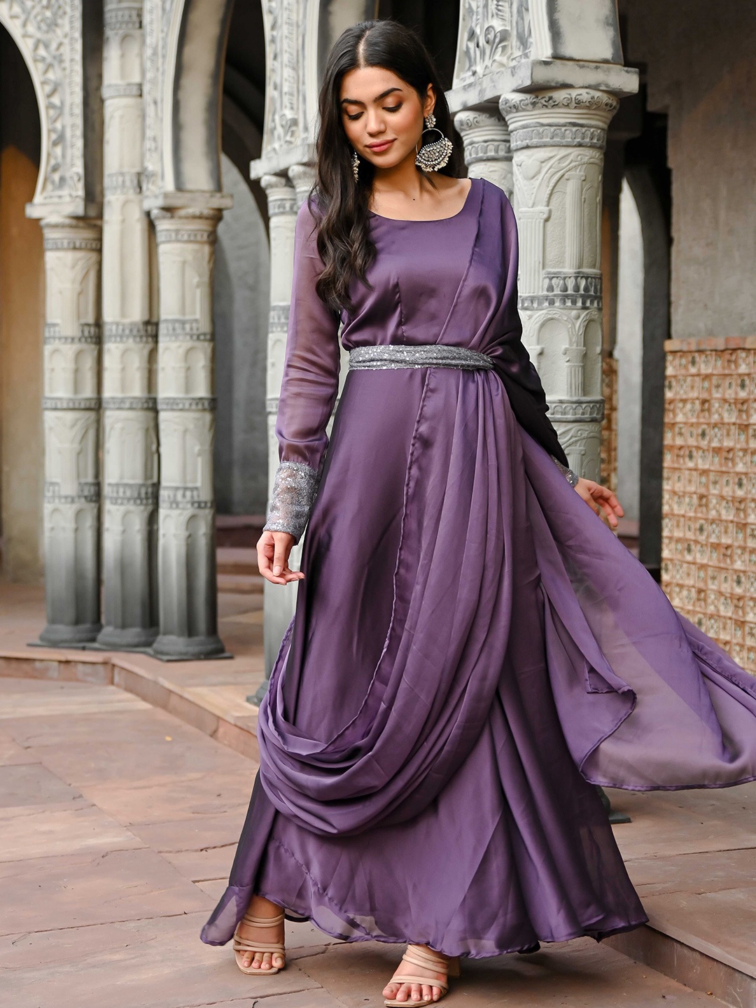 

Vinya Drape Maxi Ethnic Dresses, Purple