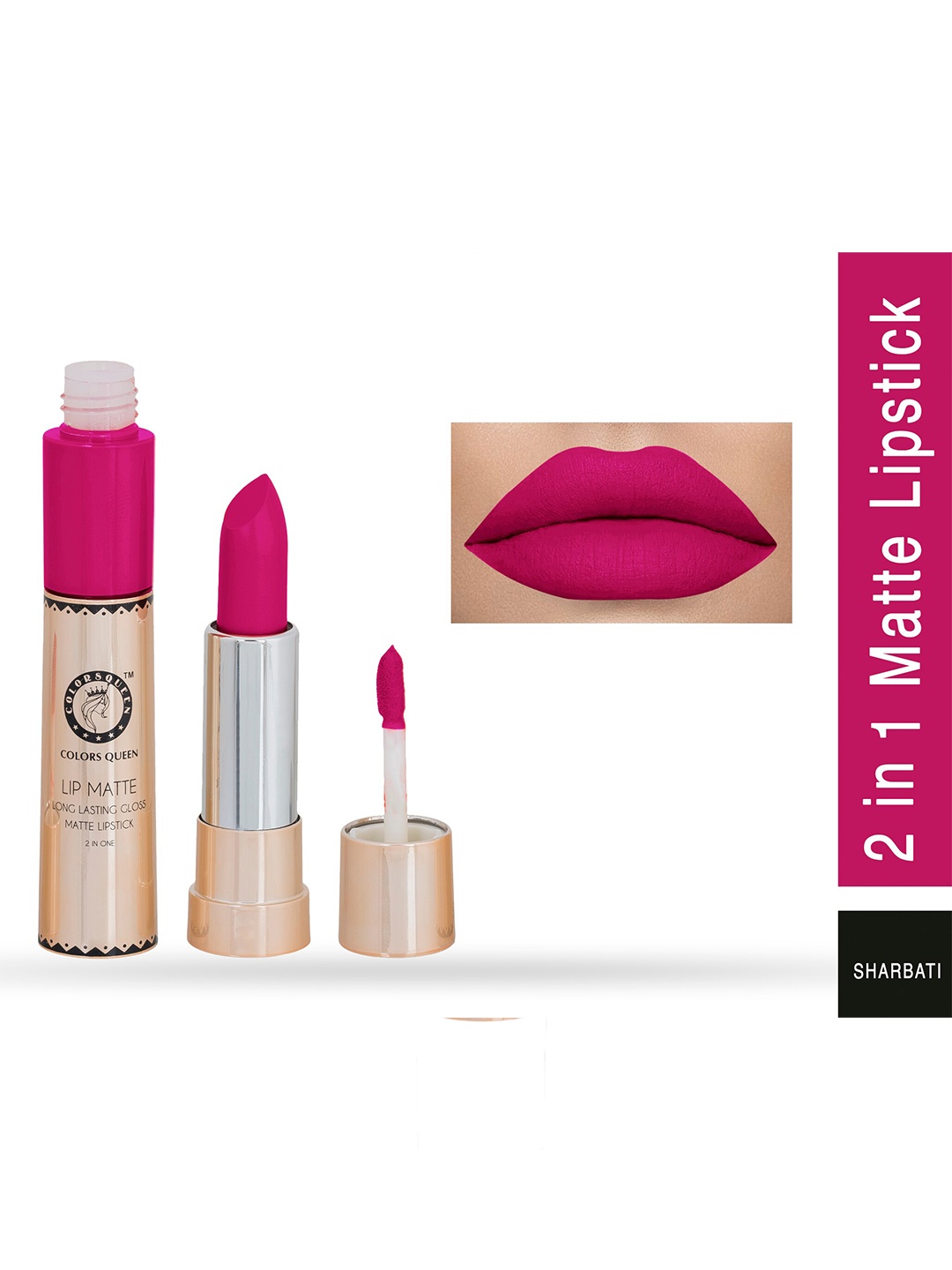 

Colors Queen Lip Matte Long Lasting Gloss 2 in 1 Lipstick 8 g - Sharbati, Fuchsia