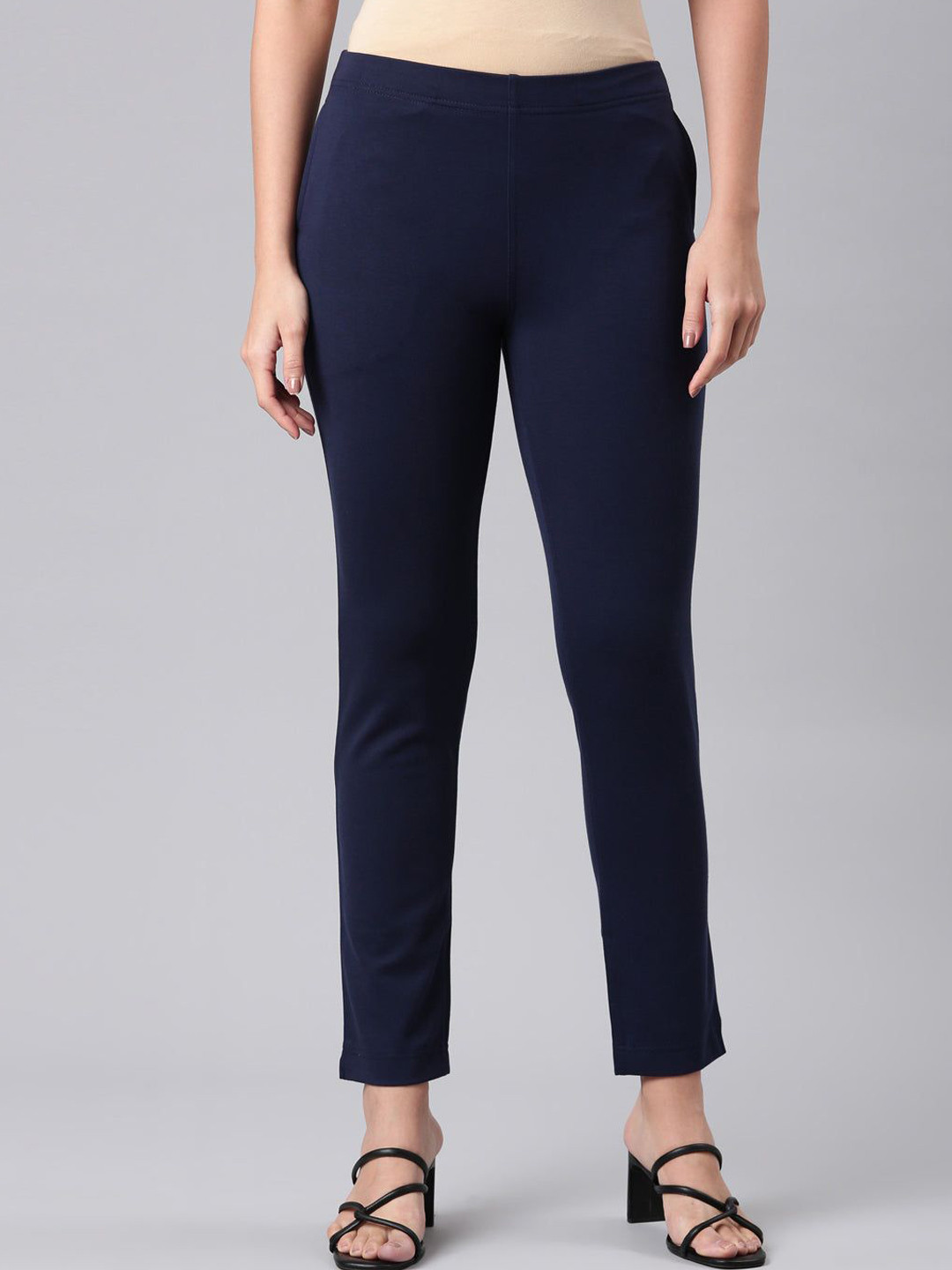 

Go Colors Women Slim Fit Cigarette Trousers, Navy blue