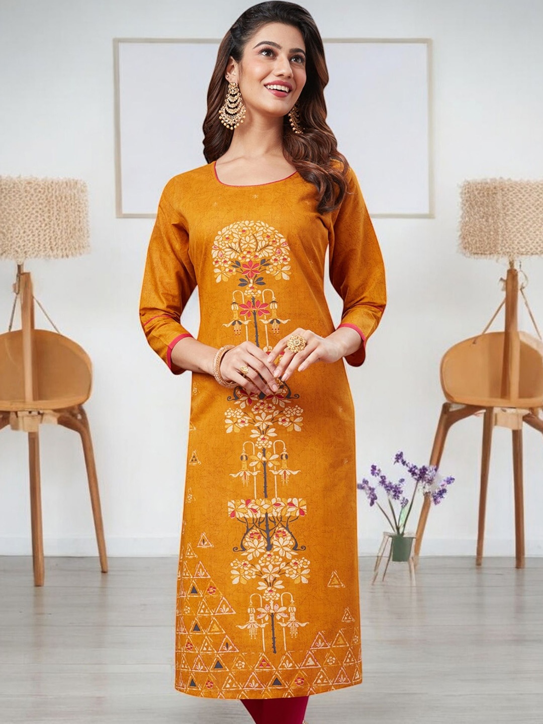 

Jevi Prints Women Printed Kurta, Gold