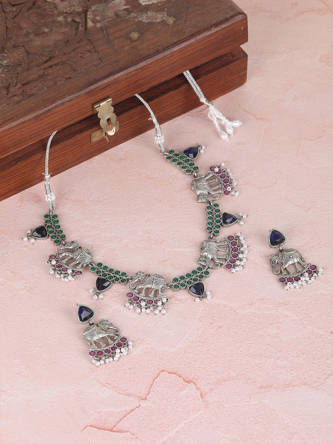 

Sangria Silver Plated Stone Studded Jewellery Set