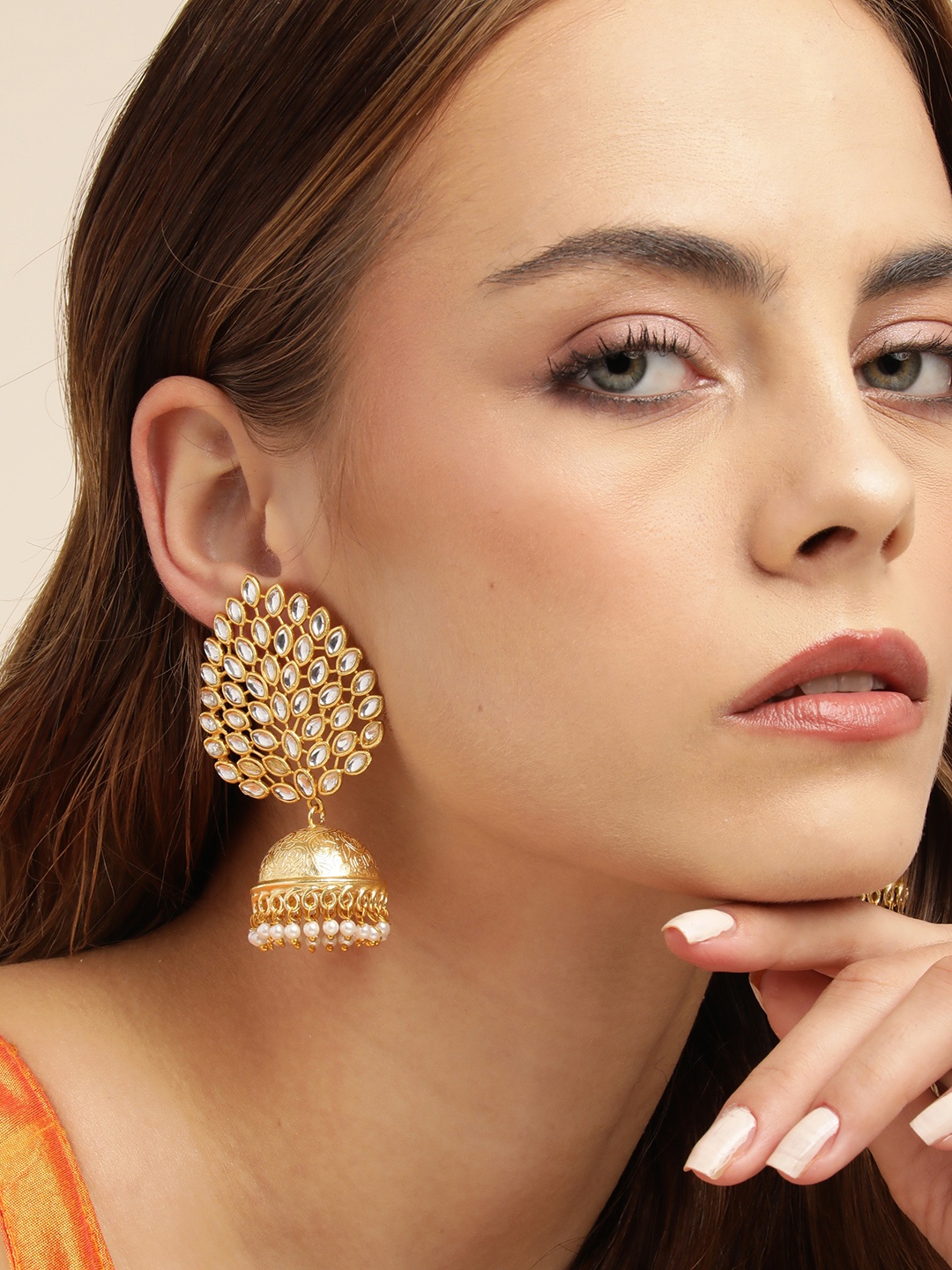 

Anouk Gold-Plated Beaded Dome Shaped Jhumkas