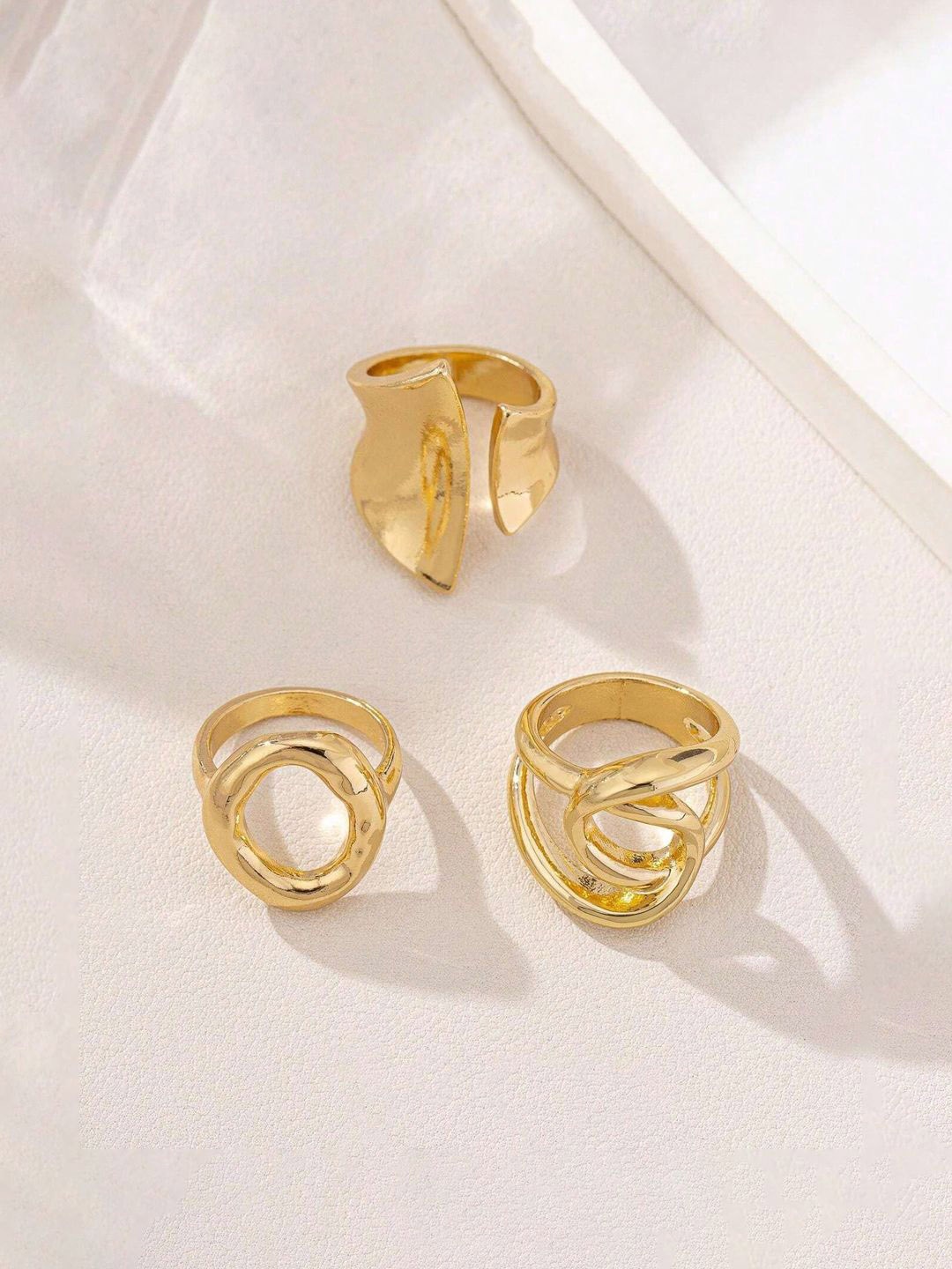 

Jewels Galaxy Set Of 3 Gold Plated Adjustable Finger Ring