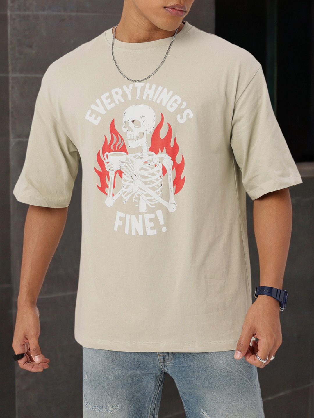 

Kook N Keech Dark Touch Graphic Printed Relaxed Fit T-shirt, Taupe