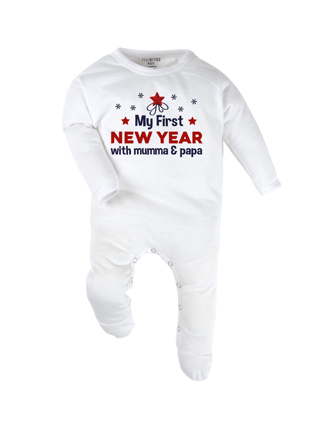 

FFLIRTYGO Infants Printed Pure Cotton Sleepsuit, White