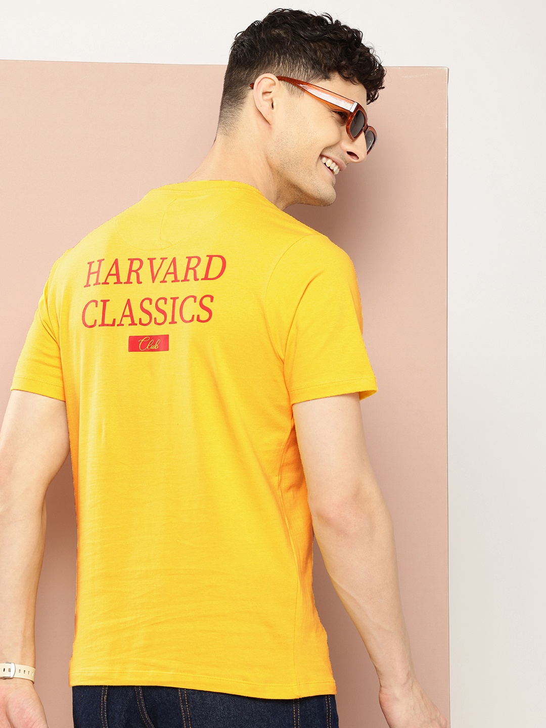 

Harvard Brand Logo Printed Pure Cotton T-shirt, Yellow