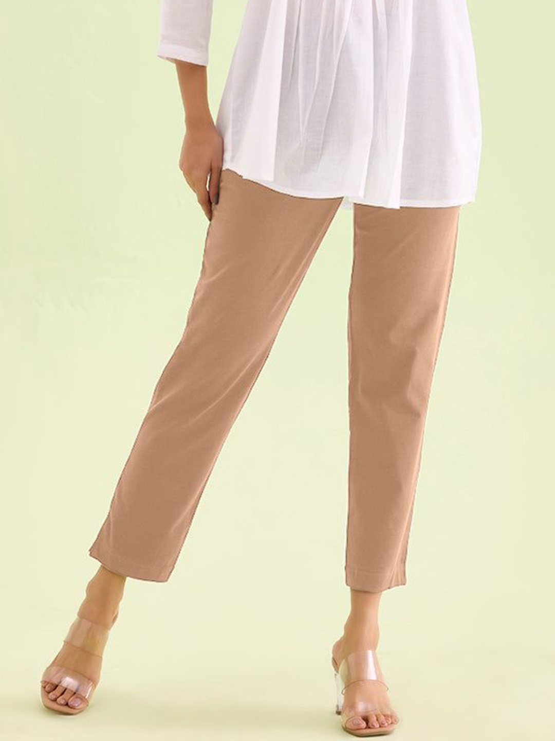 

Go Colors Women Regular Fit Cotton Trousers, Beige