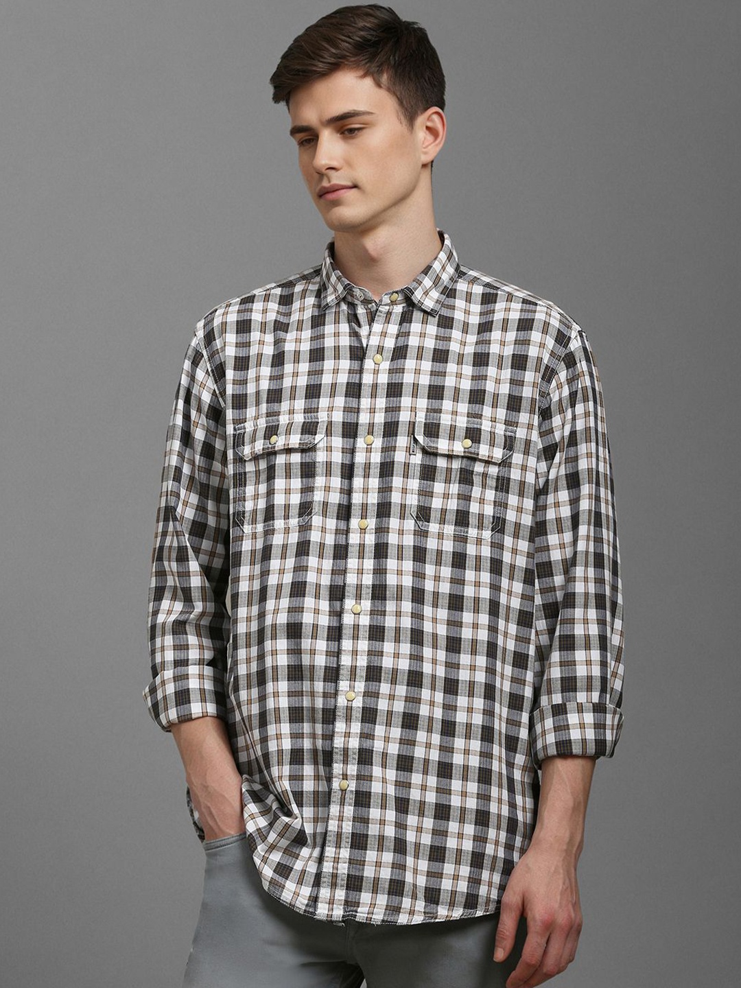 

Louis Philippe Jeans Men Slim Fit Opaque Checked Casual Shirt, White