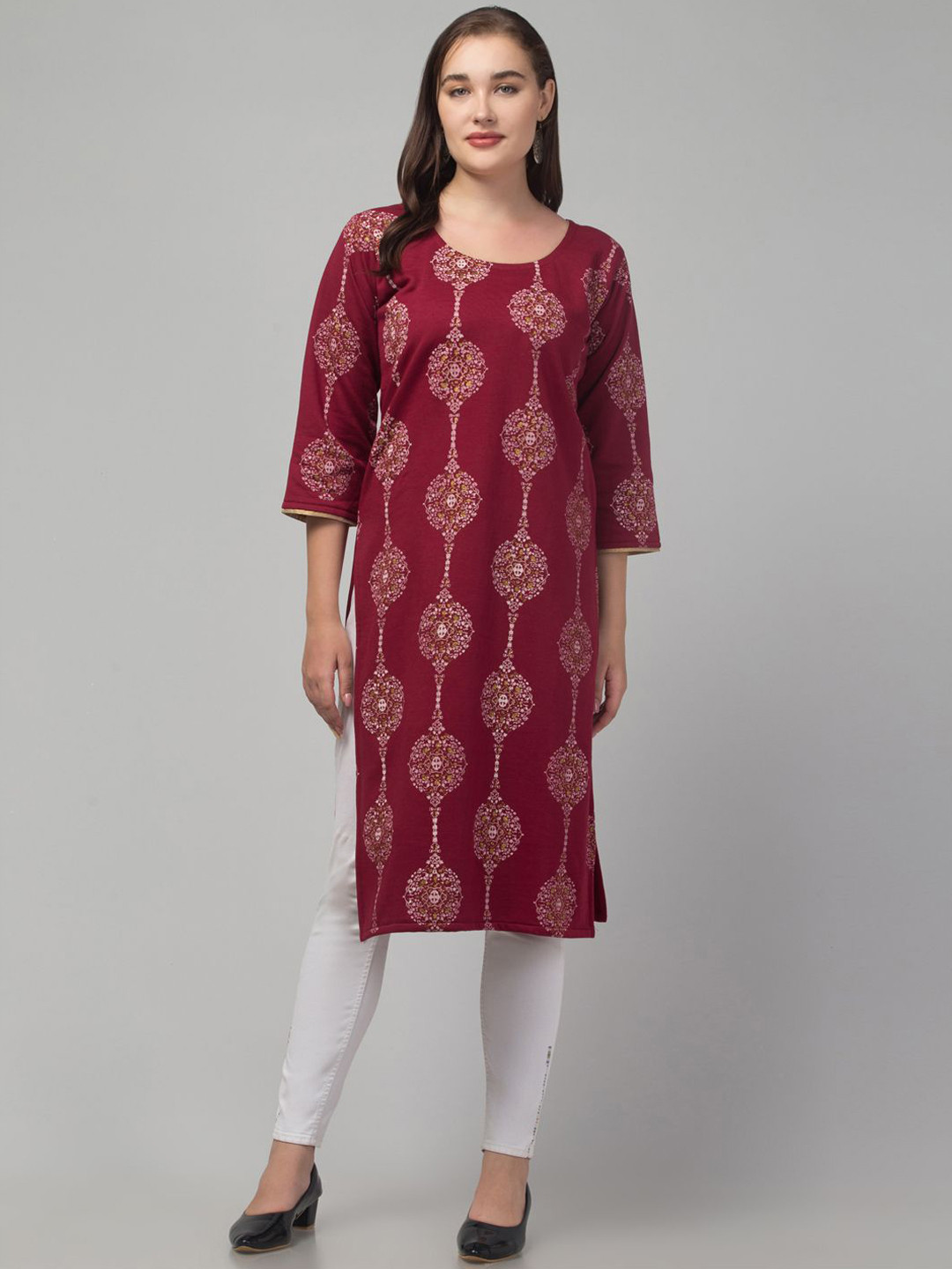 

Trend Level Women Printed Woollen Kurta, Maroon