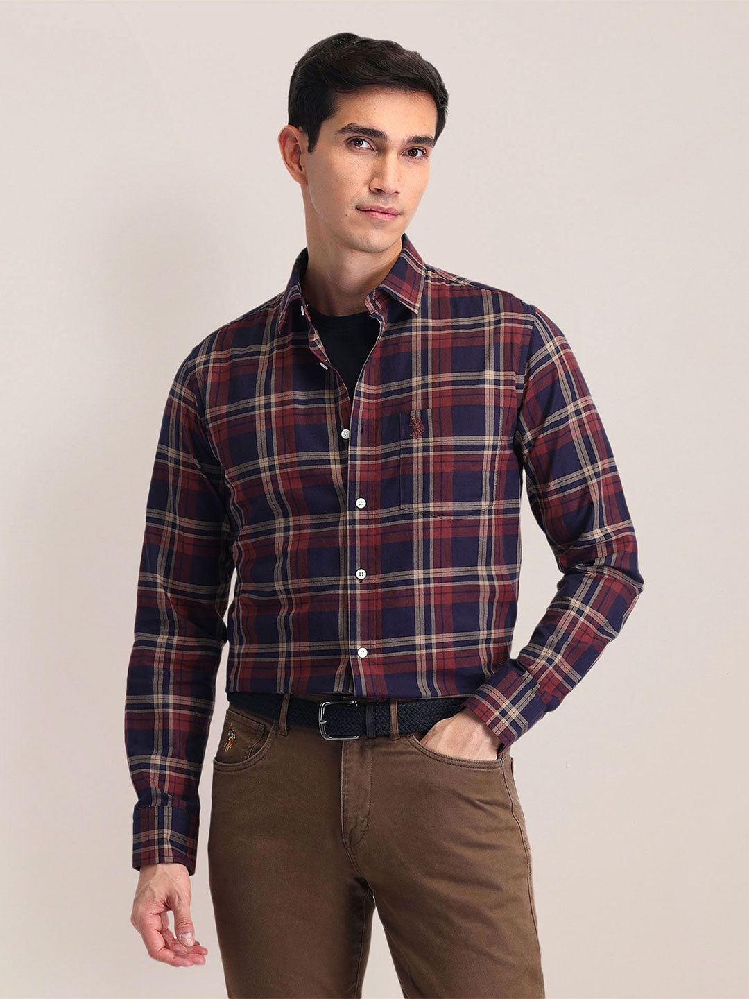 

U.S. Polo Assn. Men Tailored Fit Tartan Checks Opaque Checked Casual Shirt, Blue