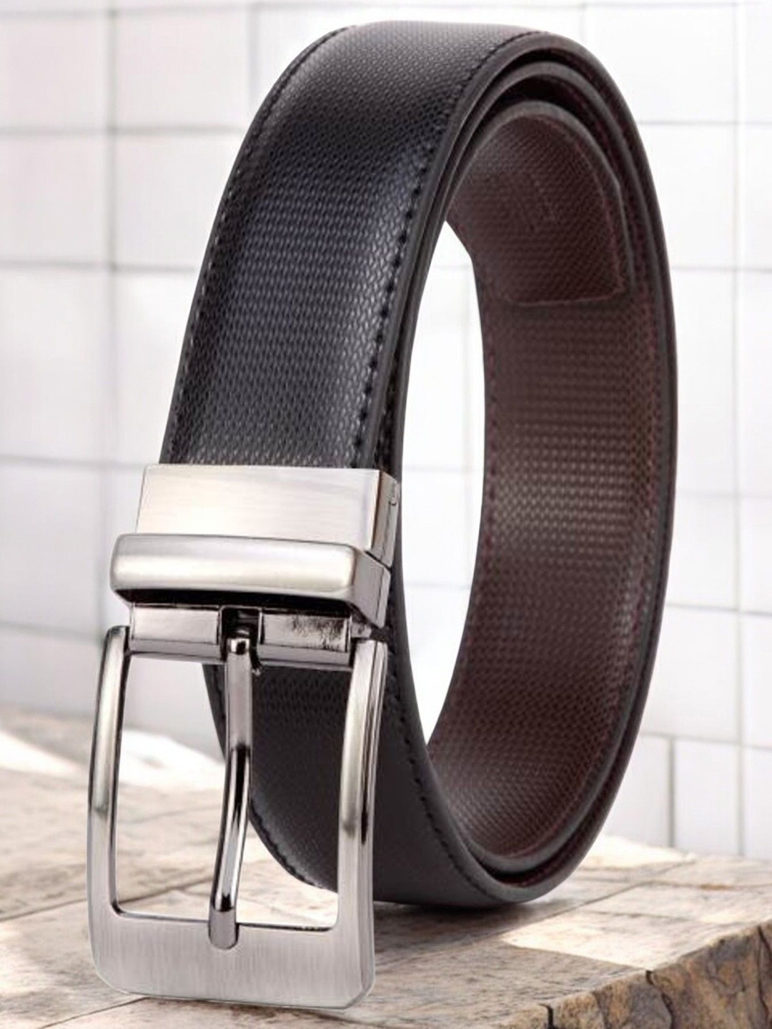 

Metronaut Men PU Reversible Formal Belt, Black