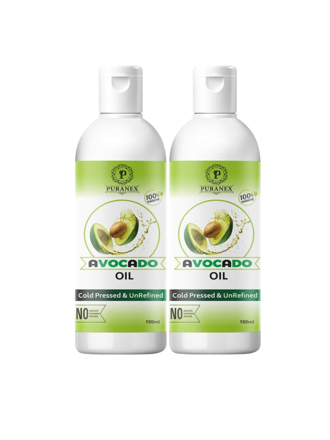 

Puranex Set Of 2 Pure & Natural Avocado Oil For Hair & Skin - 100 ml Each, Transparent