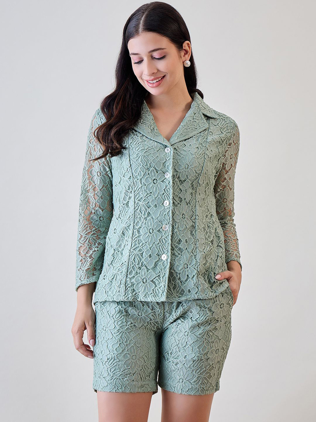 

The Kaftan Company Floral Jacket With Short Co-Ords, Green