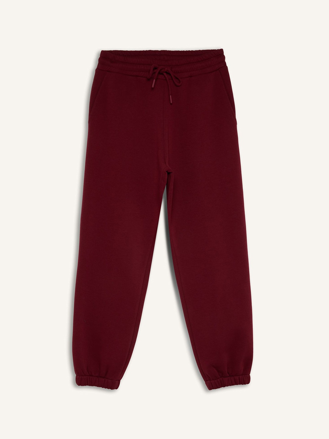 

DeFacto Women Mid-Rise Cotton Joggers Trousers, Maroon