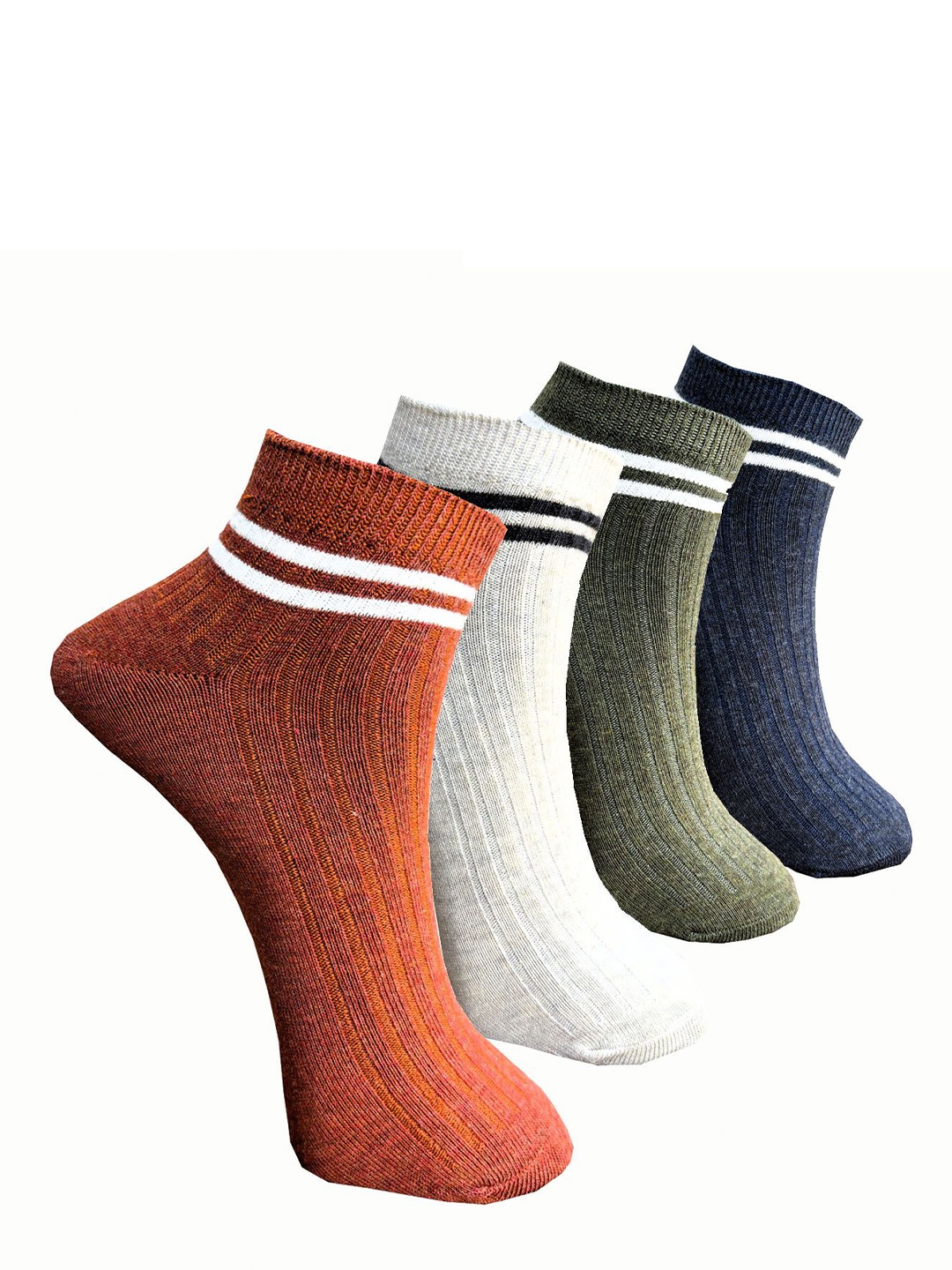 

HRX by Hrithik Roshan Unisex Pack Of 4 Striped Ankle-Length Socks, Brown