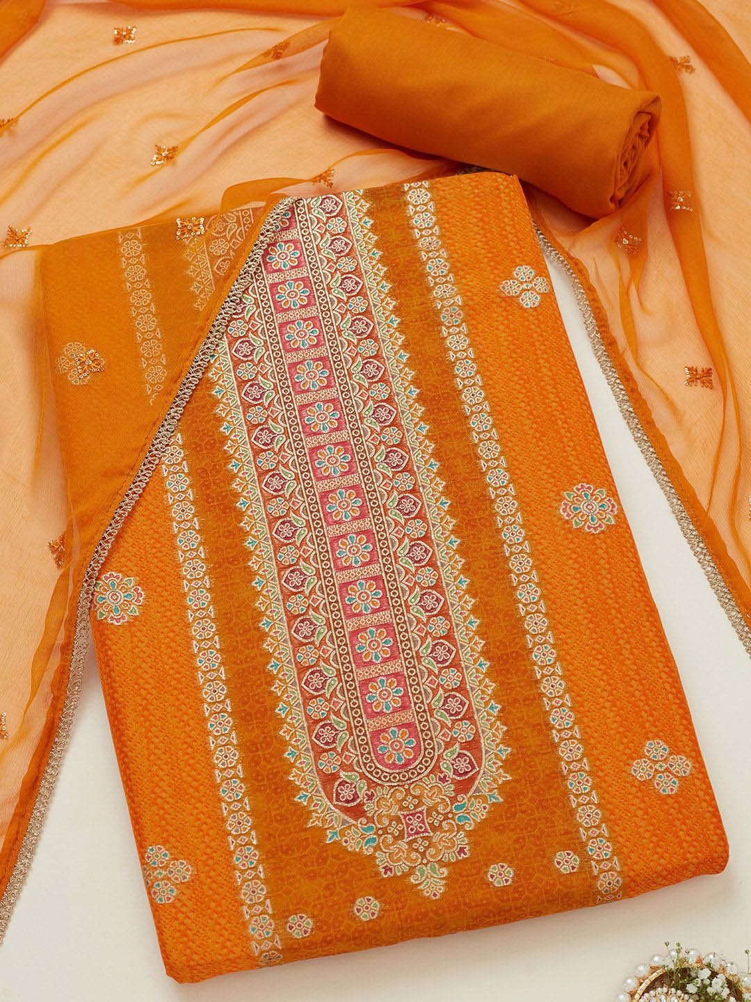 

Soch Organza Unstitched Dress Material, Mustard