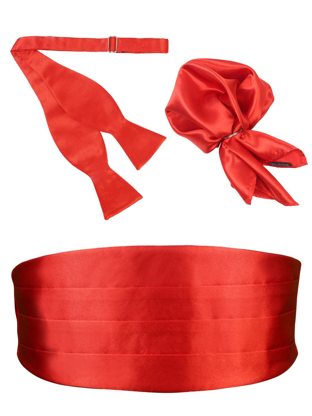 

Peluche Sultry Red Cummerbund Open Bow Tie & Pocket Square Set, White