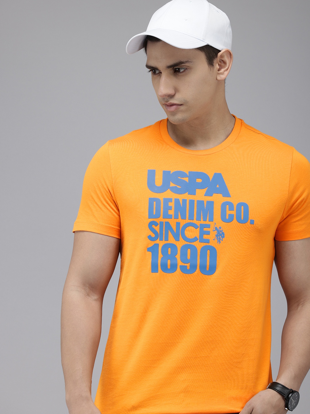 

U.S. Polo Assn. Denim Co. Brand Logo Printed Pure Cotton Slim Fit T-shirt, Orange