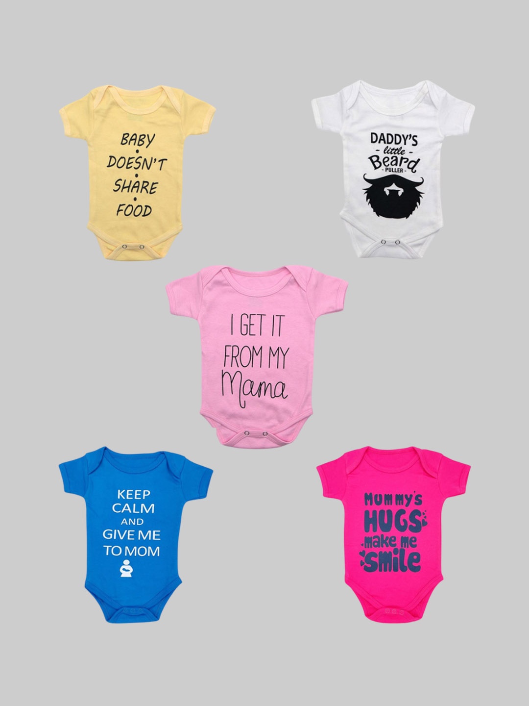 

BAESD Infants Kids Pack Of 5 Printed Pure Cotton Bodysuit, Pink