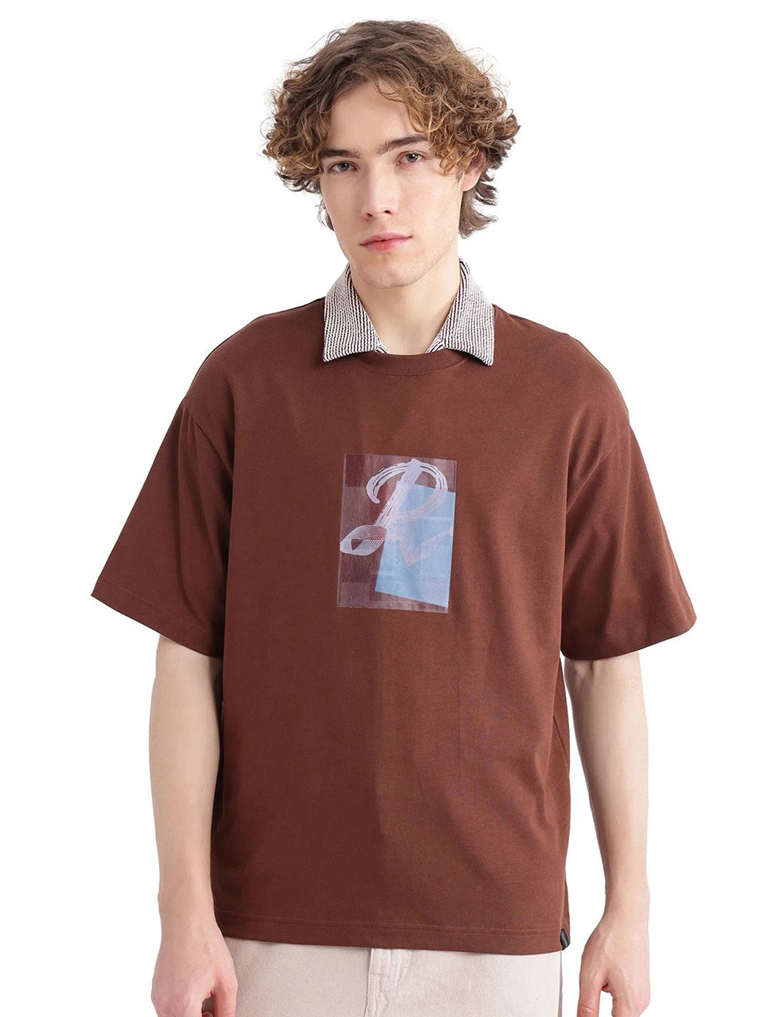 

RARE RABBIT Men Graphic Printed Round Neck Cotton T-shirt, Brown