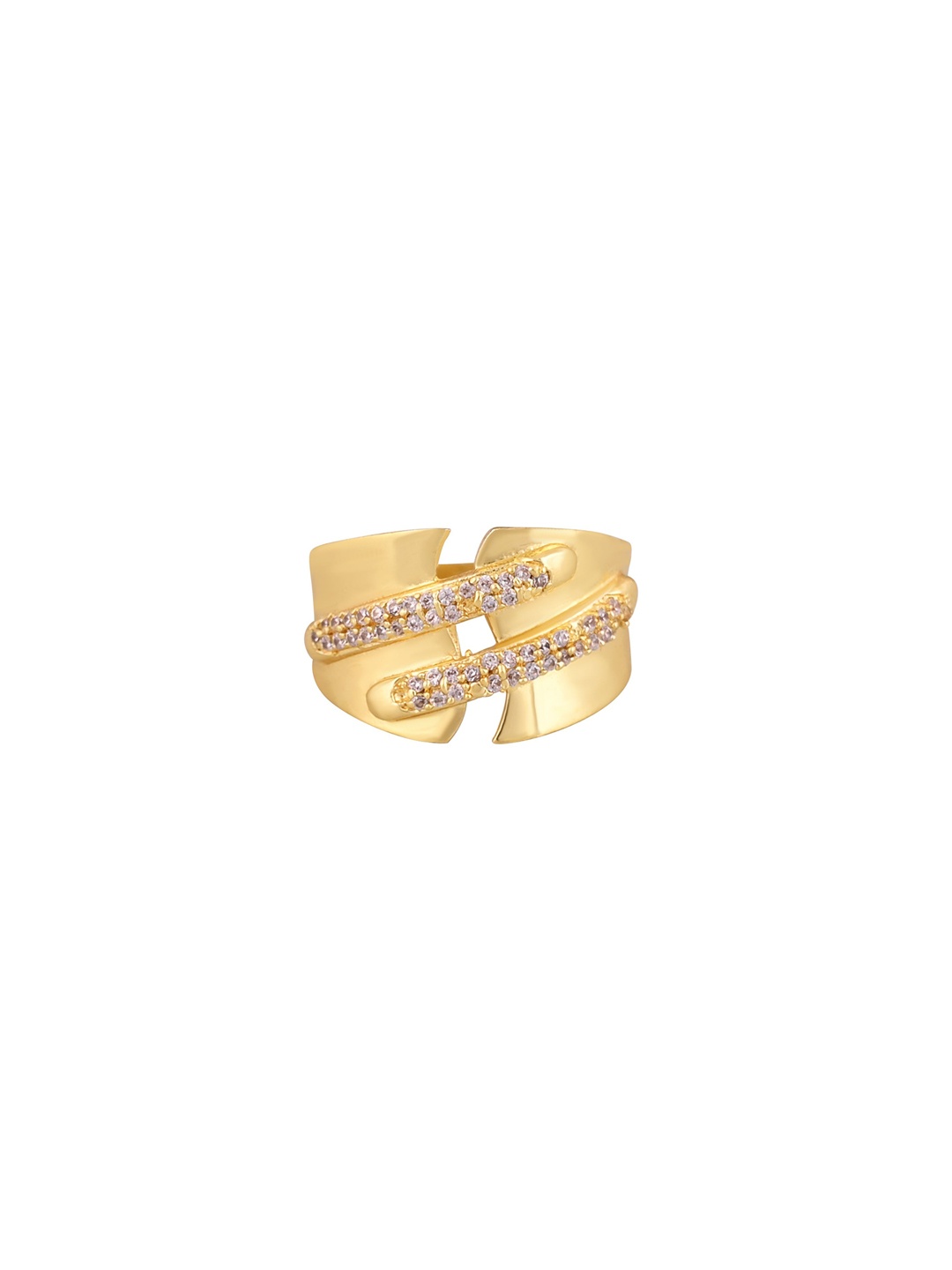 

House of Pataudi Gold-Plated Cubic Zirconia-Studded Adjustable Finger Ring