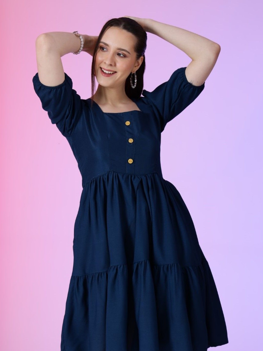 

Raiyani Enterprise Women Fit & Flare Tiered Dress, Blue