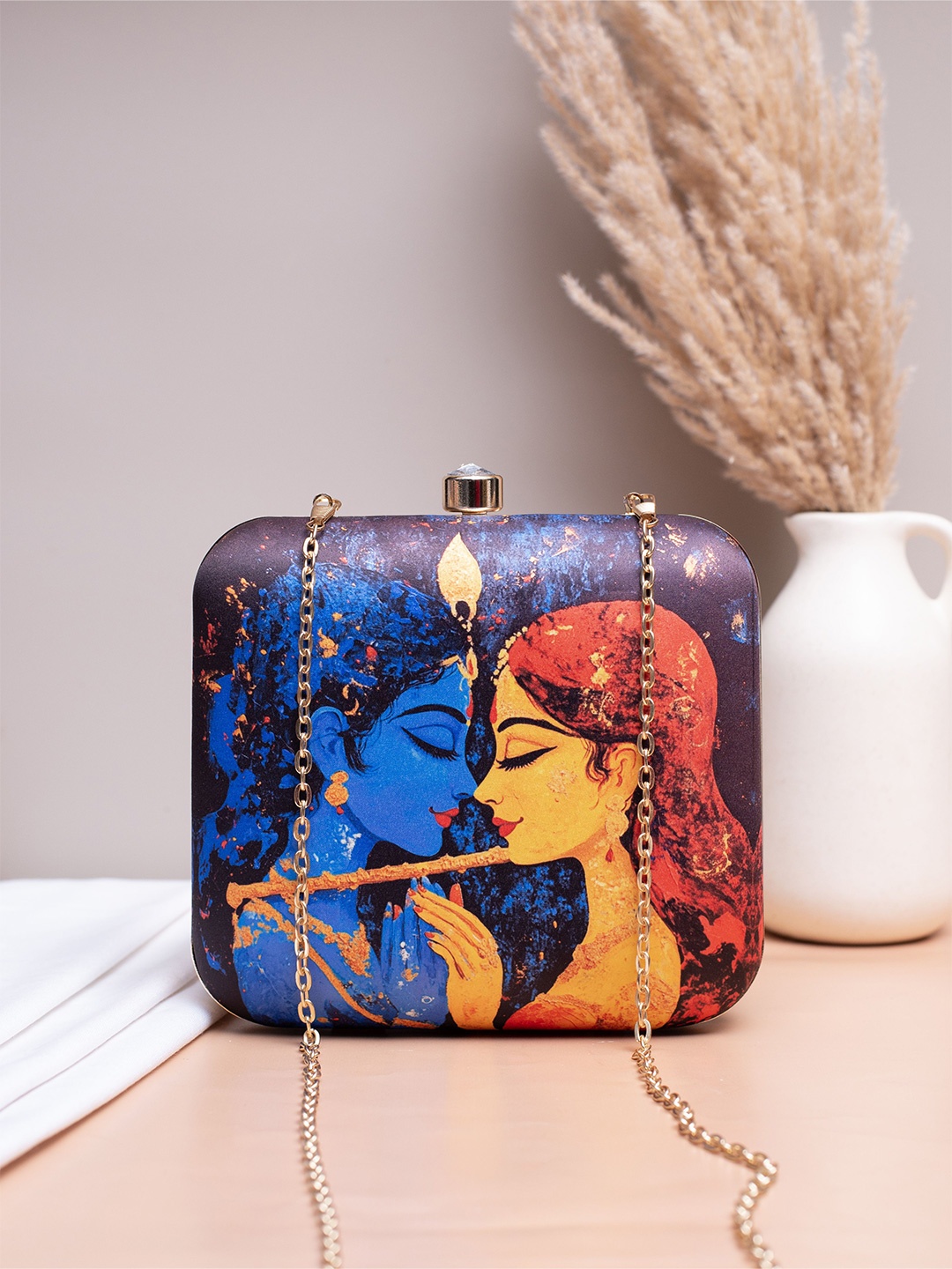 

ARTKLIM Printed Box Clutch, Blue