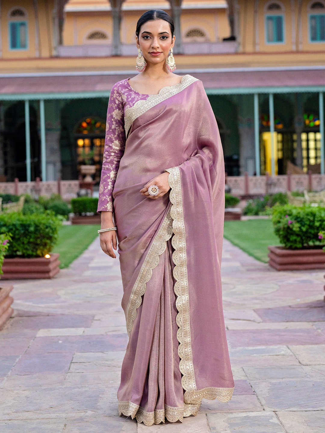 

KASYA Premium Tissue Festive Saree With Jacquard Blouse, Pink