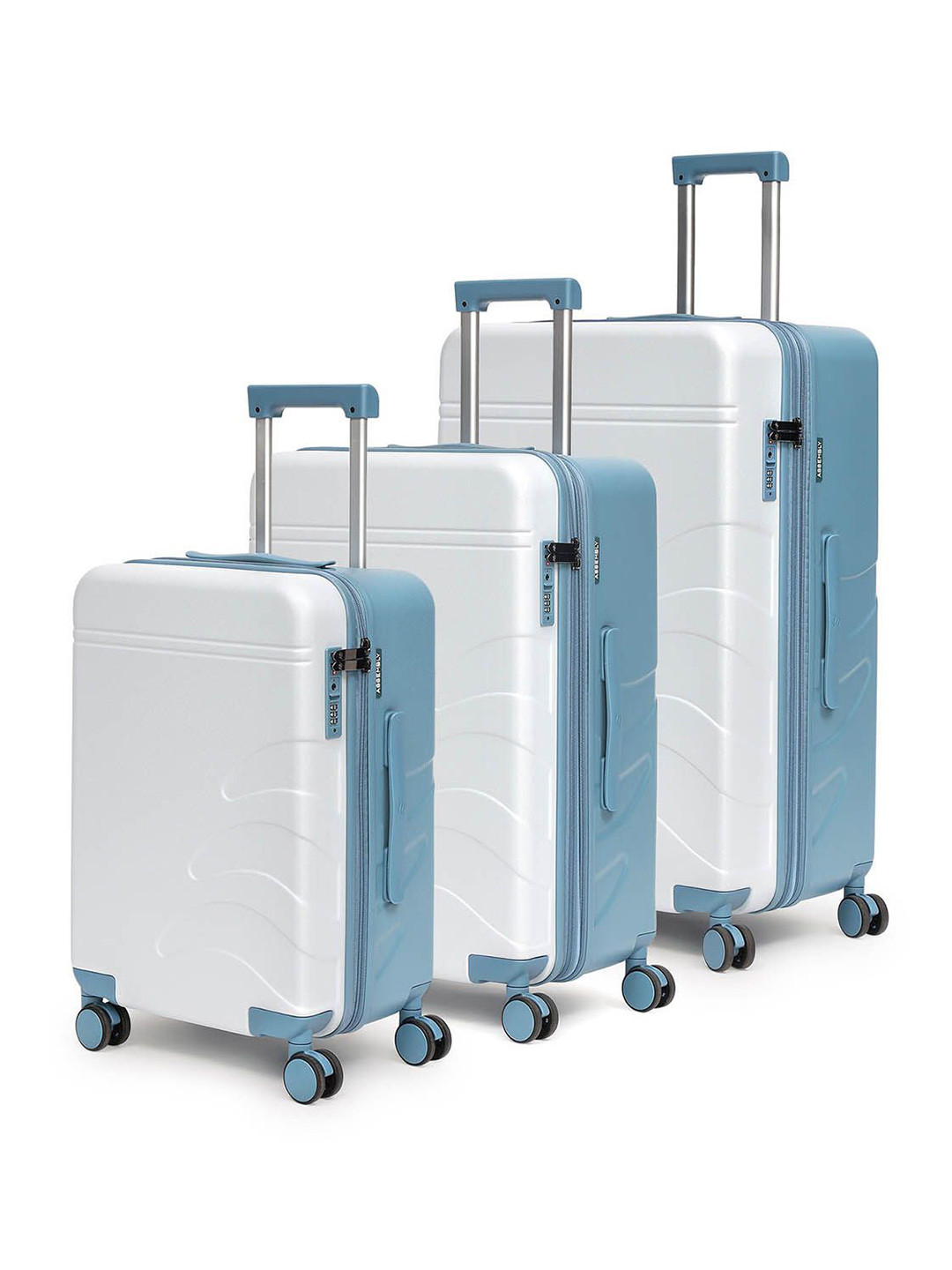 

Assembly Flowe Set Of 3 Hard-Sided Large Trolley Bags, Blue