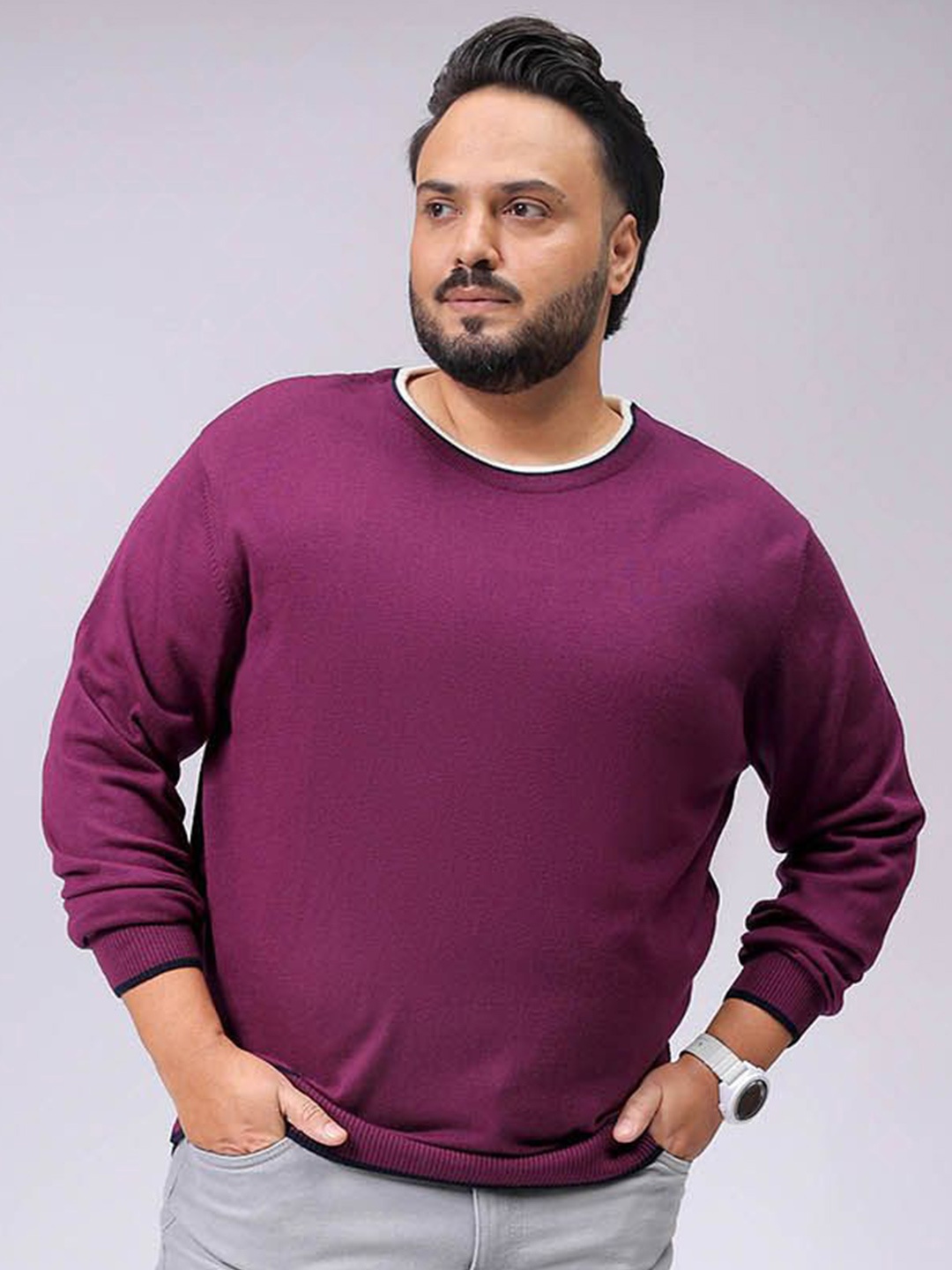 

Hardsoda by The Indian Garage Co Men Round Neck Plus Size Pullover, Purple