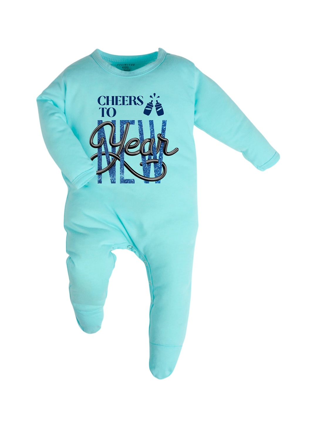 

FFLIRTYGO Infants Printed Pure Cotton Sleepsuit, Turquoise blue