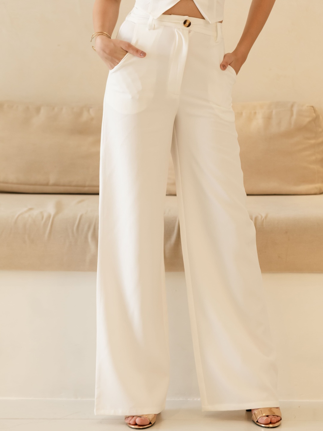 

Dressy Daiquiri Women Straight Fit High-Rise Wide Leg Trousers, White
