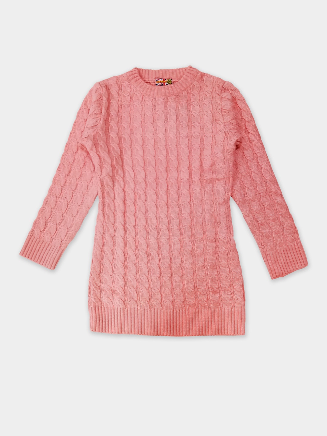 

Here&Now X Game Begins Girls Acrylic Cable Knit Longline Pullover, Peach