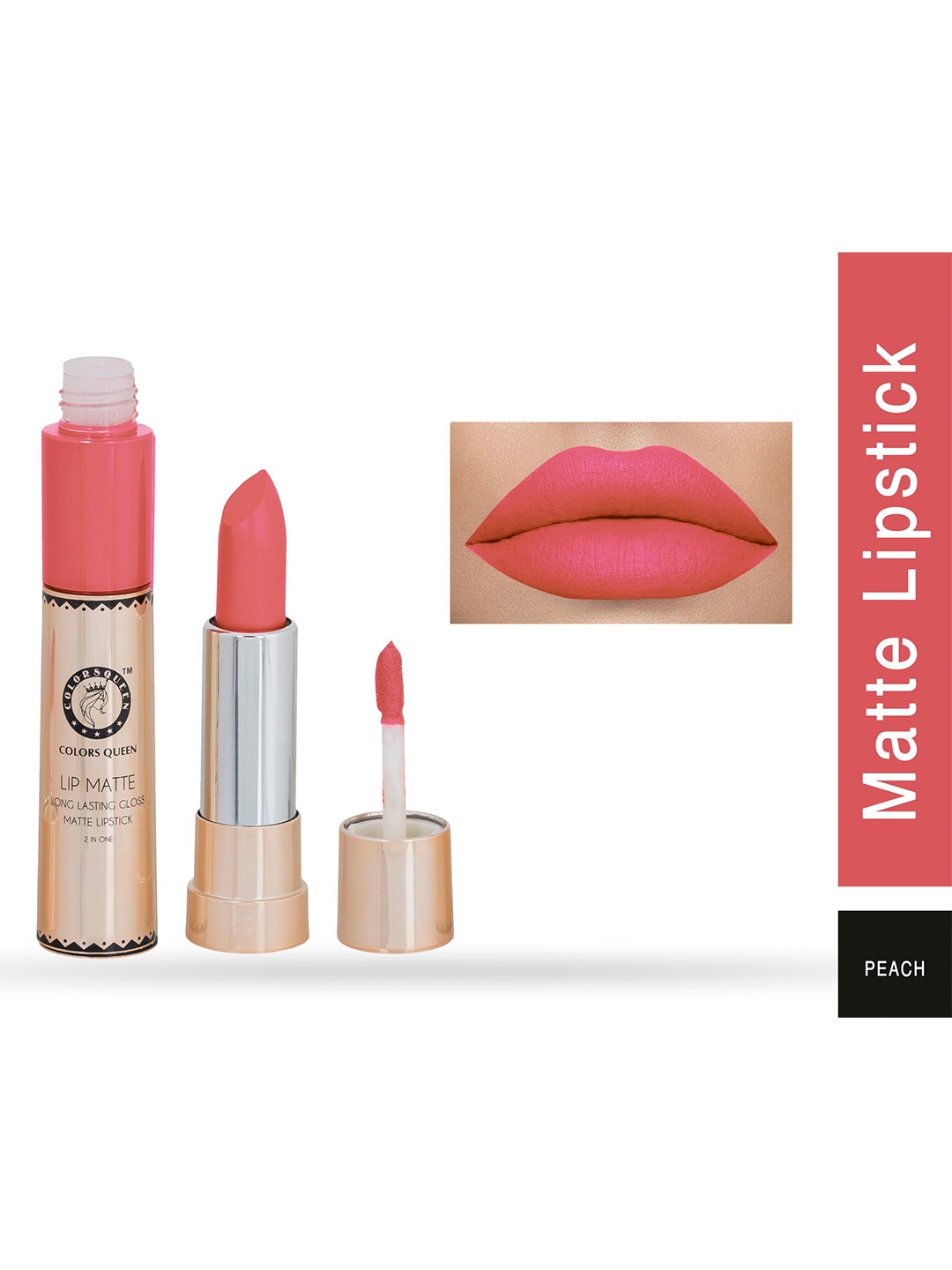 

Colors Queen Lip Matte Long Lasting Gloss 2 in 1 Lipstick 8 g - Peach, Pink