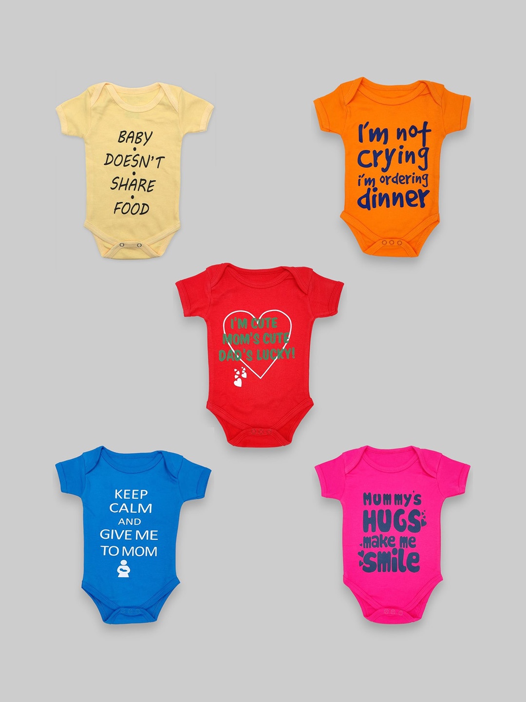 

BAESD Infants Kids Pack Of 5 Printed Cotton Bodysuit, Red