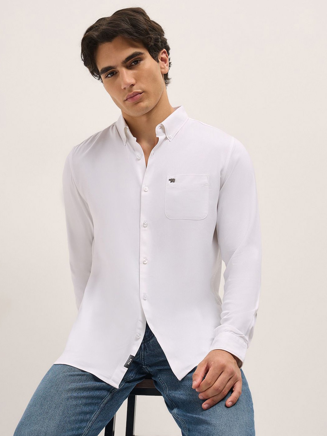 

THE BEAR HOUSE Men Slim Fit Opaque Casual Shirt, White
