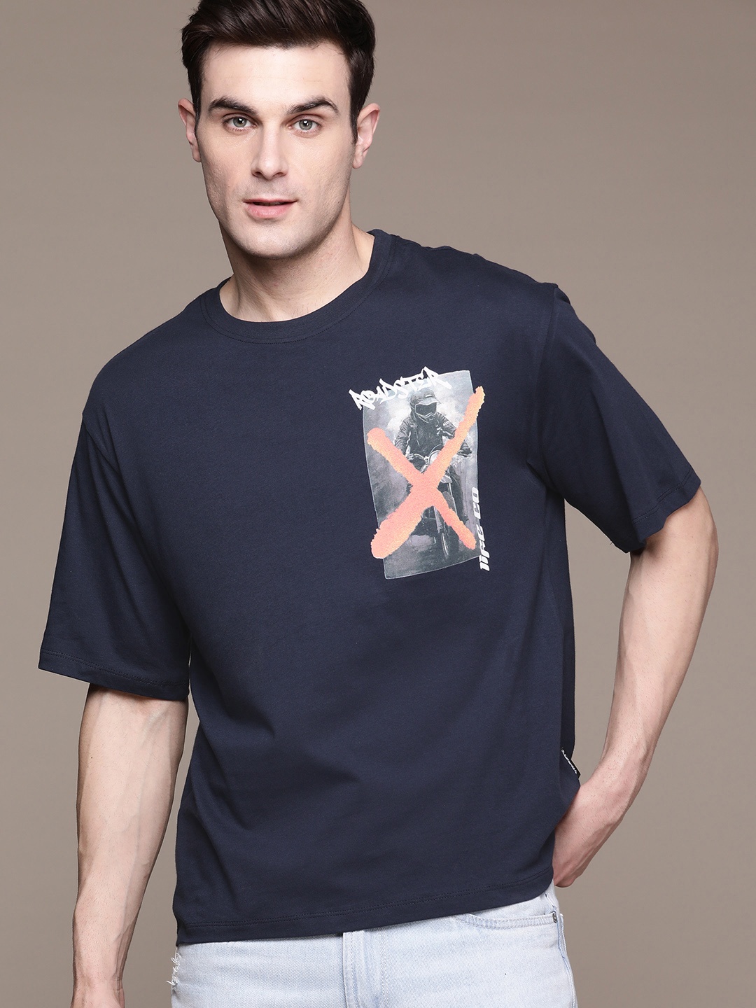 

The Roadster Lifestyle Co. Graphic Print Relaxed Cotton T-shirt, Navy blue
