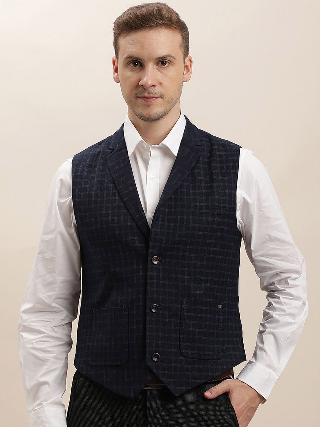 

Turtle Checked Slim-Fit Waistcoat, Navy blue