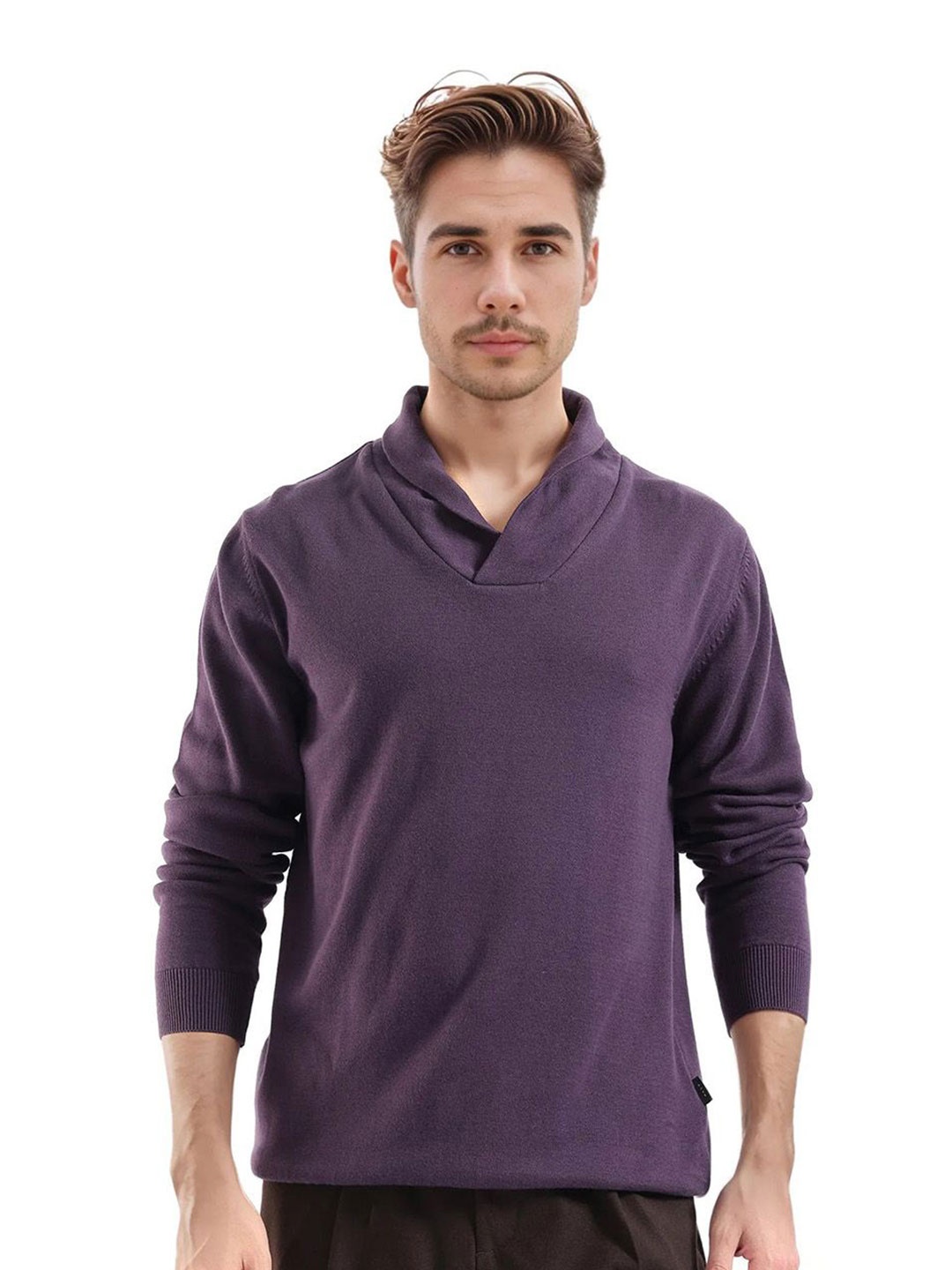 

RARE RABBIT Kenlay Men V-Neck Cotton Pullover, Purple