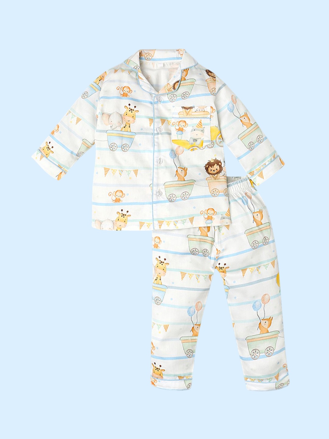 

Fancy Fluff Boys Cartoon Characters Printed Organic Cotton Night suit, Blue