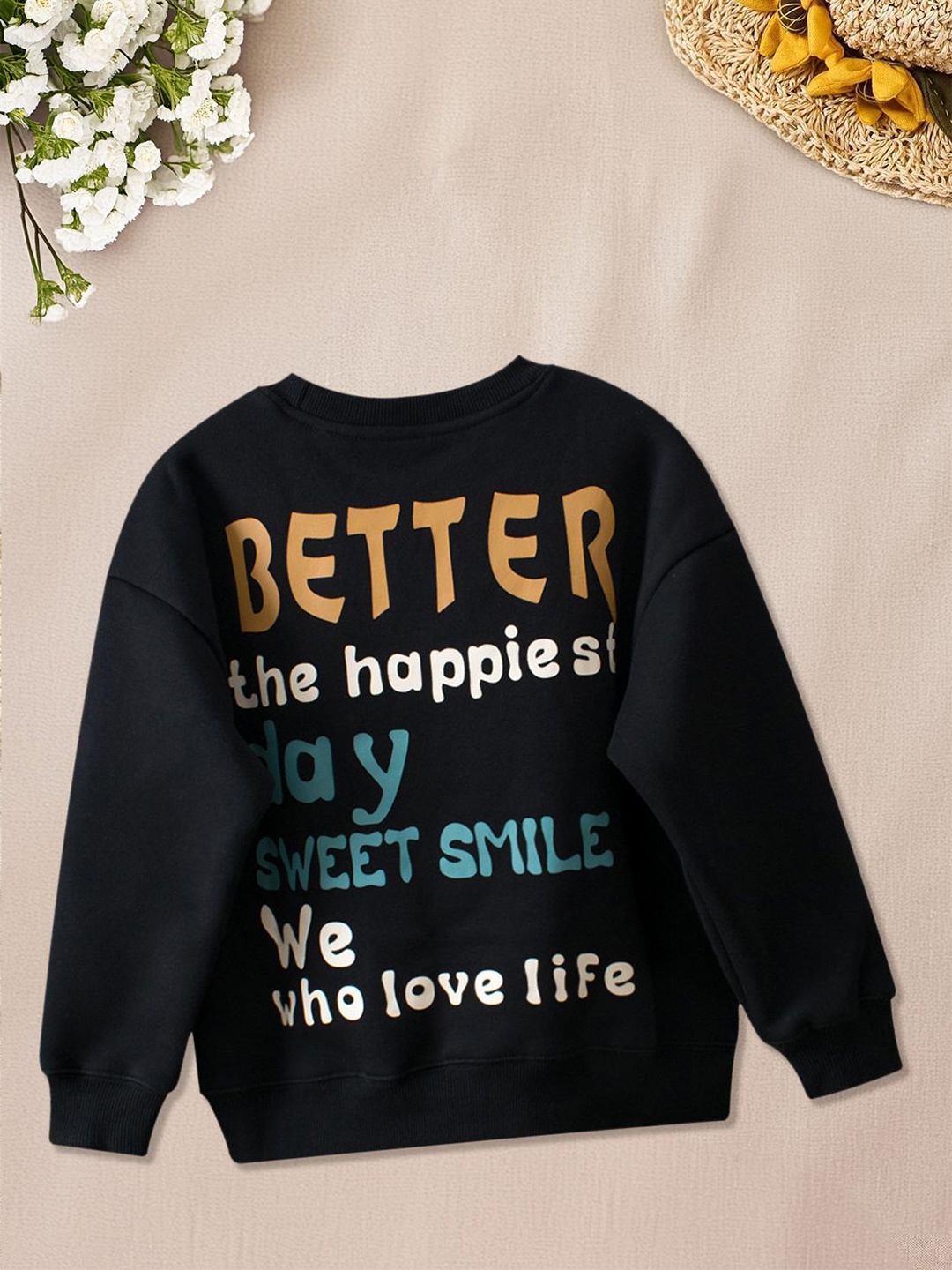 

FOREVER FRIDAY Girls Cotton Typography Printed Sweatshirt, Black