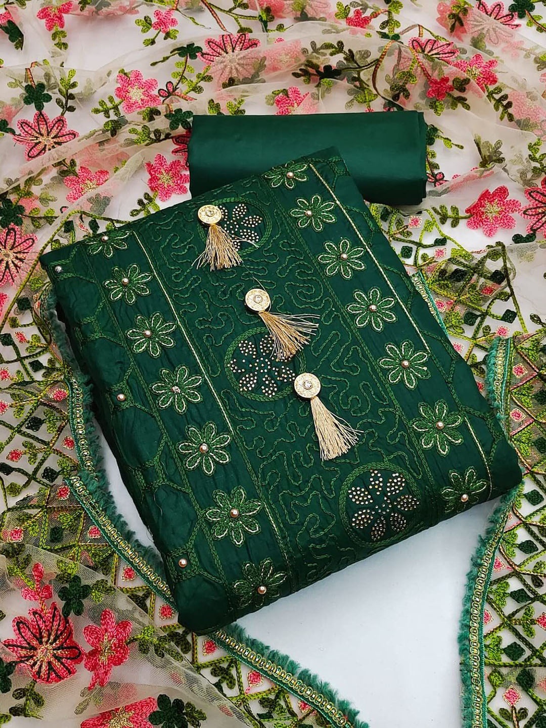 

Suha Unstitched Dress Material, Green