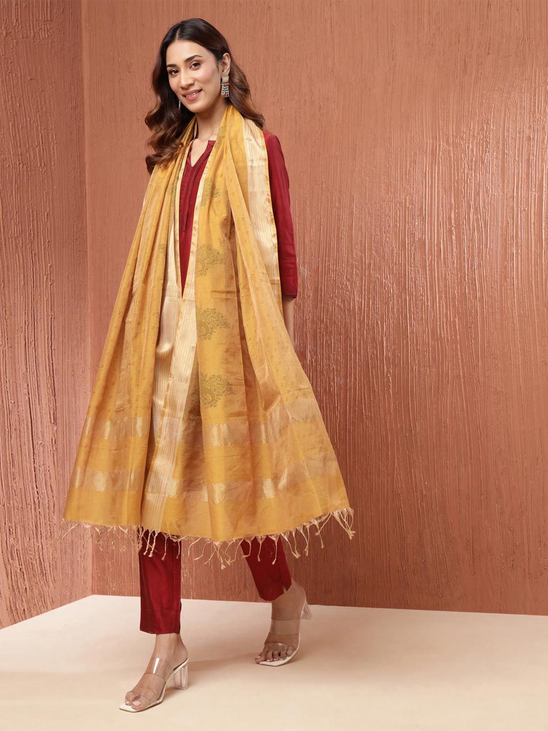 

Fabindia Ethnic Motifs Printed Dupatta, Mustard