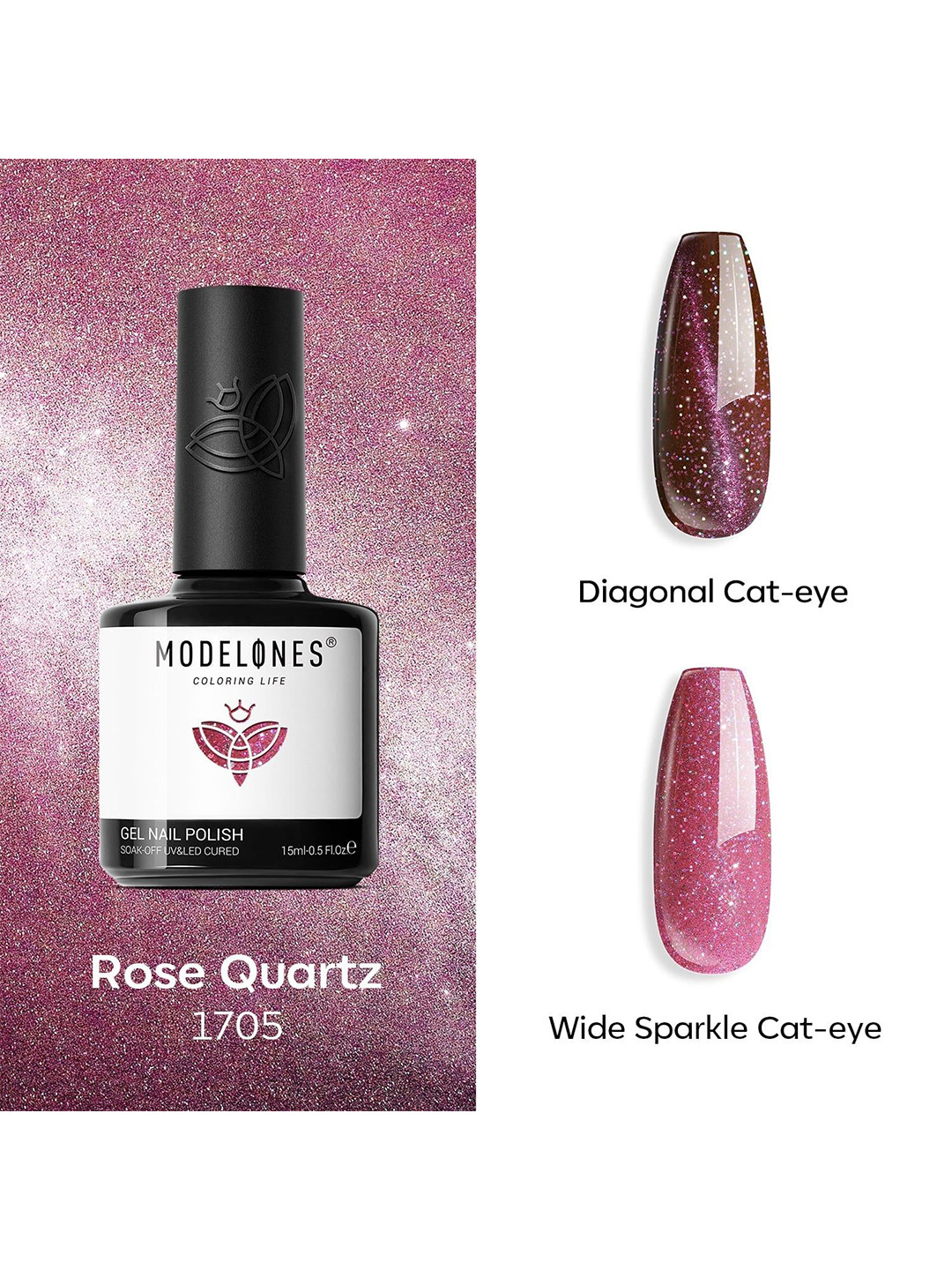 

Modelones Soak Off UV & LED Long Lasting Gel Nail Polish - 15 ml - Rose Quartz 1705, Pink