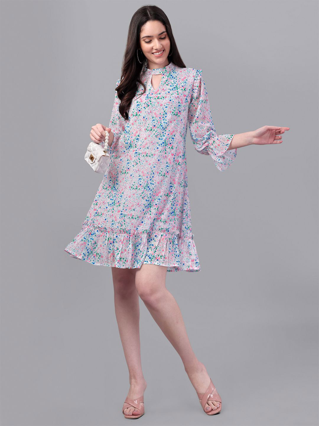 

TO SONS Women Printed Bell Sleeve Fit & Flare Dress, Blue