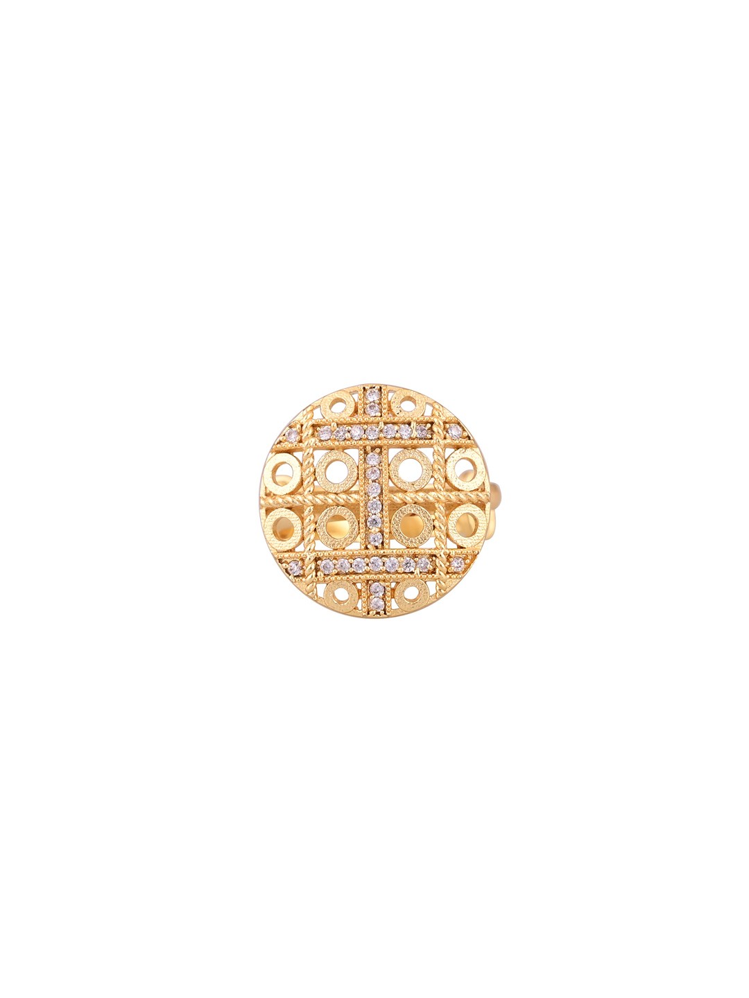 

House of Pataudi Gold-Plated Cubic Zirconia-Studded Adjustable Finger Ring