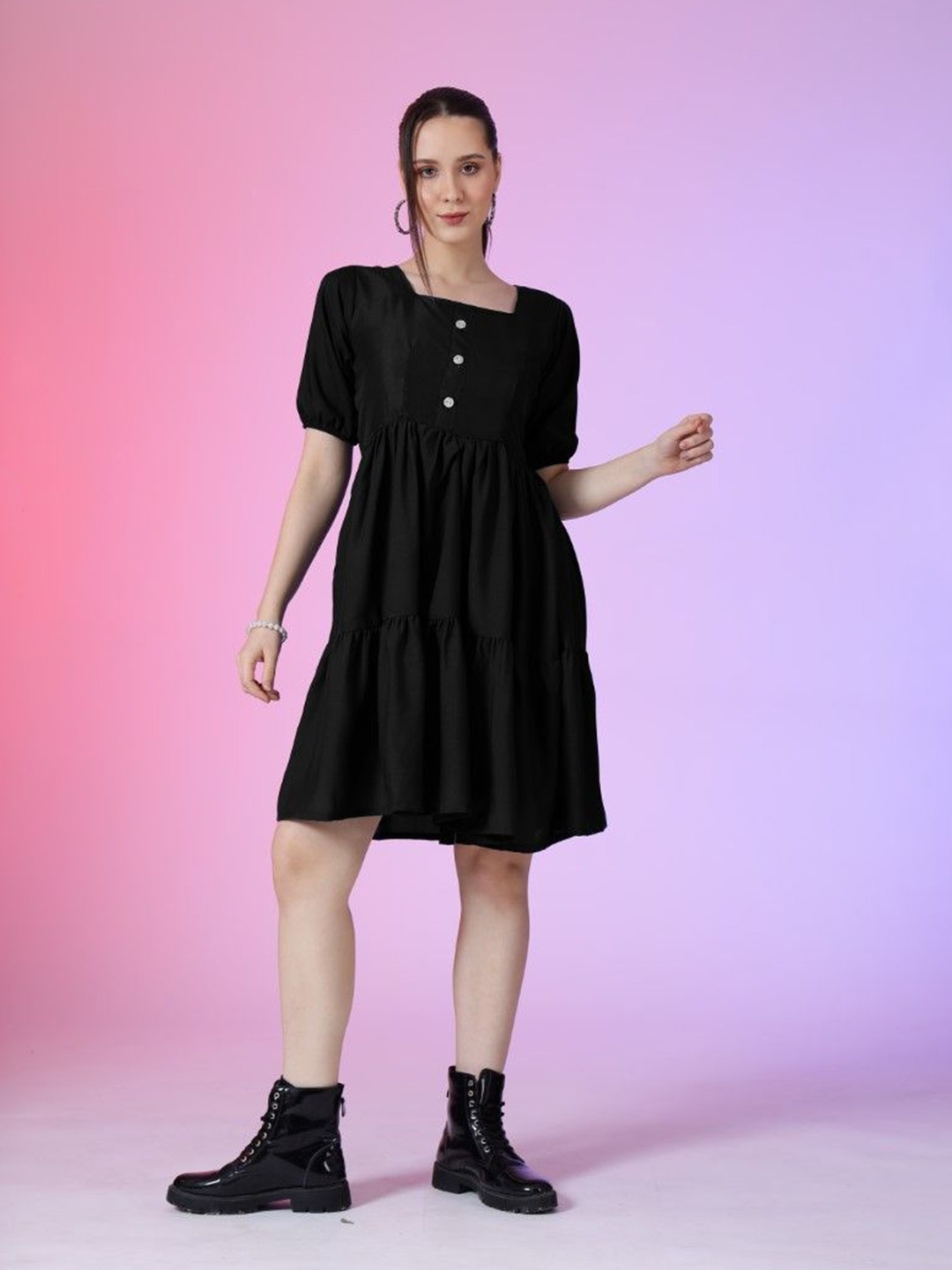 

Krunal Raiyani Women Fit & Flare Dress, Black